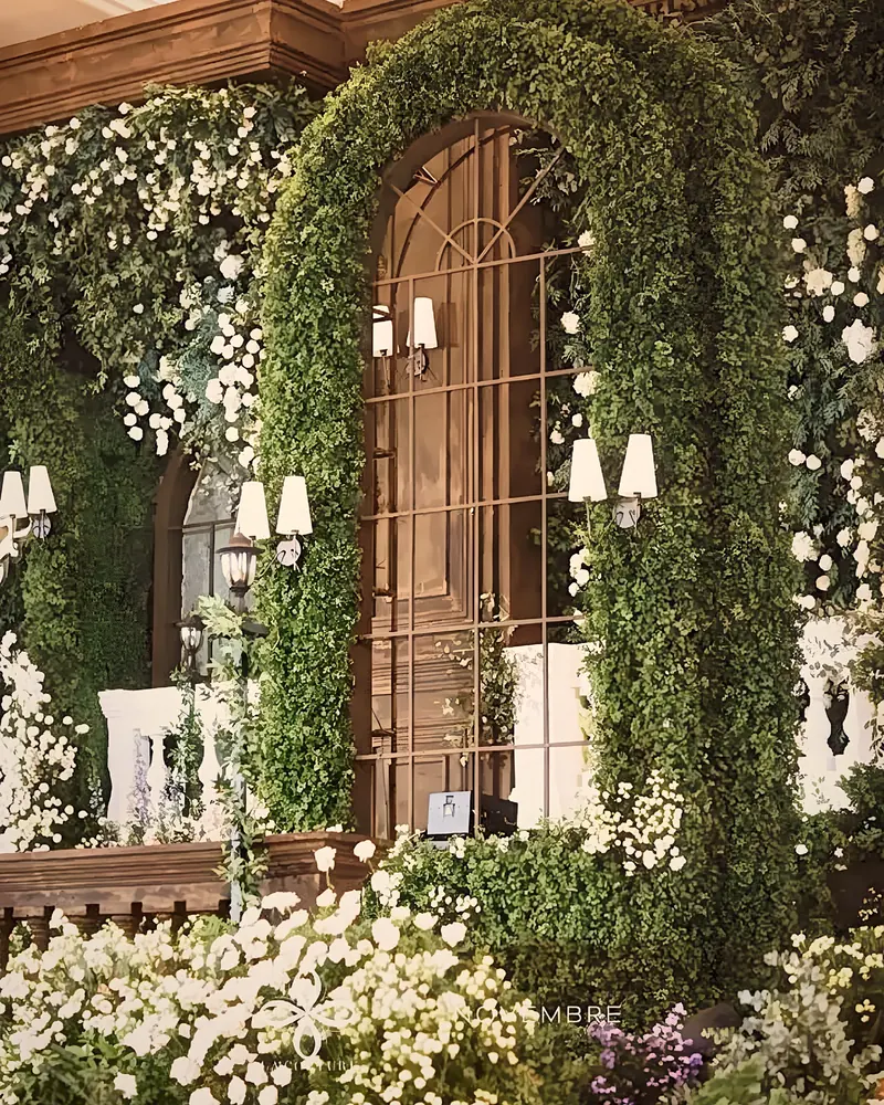 Ivy-covered arch at a ballroom entrance